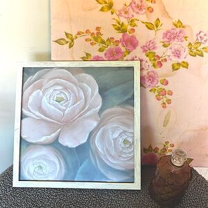 NWOT Elegant Framed Pink Rose Floral Art w/up-cycled redone frame